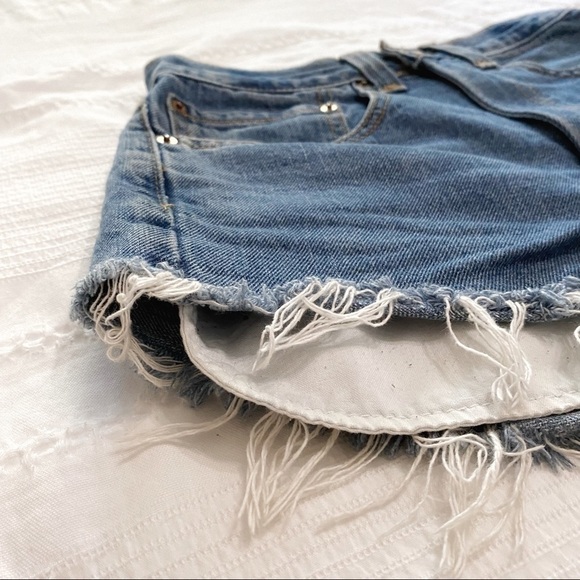 LEVI’S 517  BOOTCUT DIY HIGH RISE FRAYED ULTRA SHORT DENIM SHORTS - XS - Picture 7 of 9